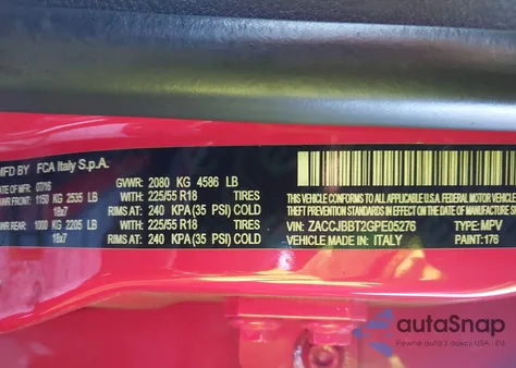 2016 Jeep Renegade Latitude z USA, uszkodzony, nr VIN ZACCJBBT2GPE05276